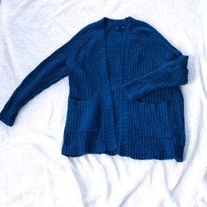 Turquoise Oversized Knit Sweater Front Pocket